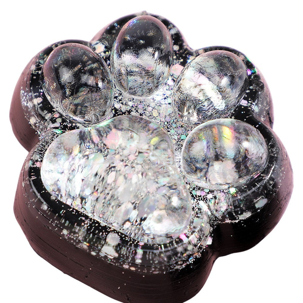 Jucarie Antistres Squishy, Klevo, cu Revenire Lenta, Squeeze Pinch Family, Model Labuta de Pisica cu Sclipici, 6.5x6 cm, 60g, Ambalaj Transparent, Alb-Negru