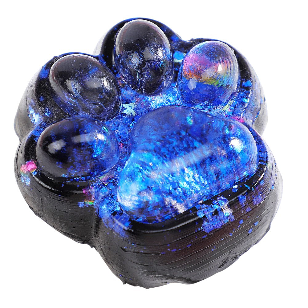 Jucarie Antistres Squishy, Klevo, cu Revenire Lenta, Squeeze Pinch Family, Model Labuta de Pisica cu Sclipici, 6.5x6 cm, 60g, Ambalaj Transparent, Albastru-Negru