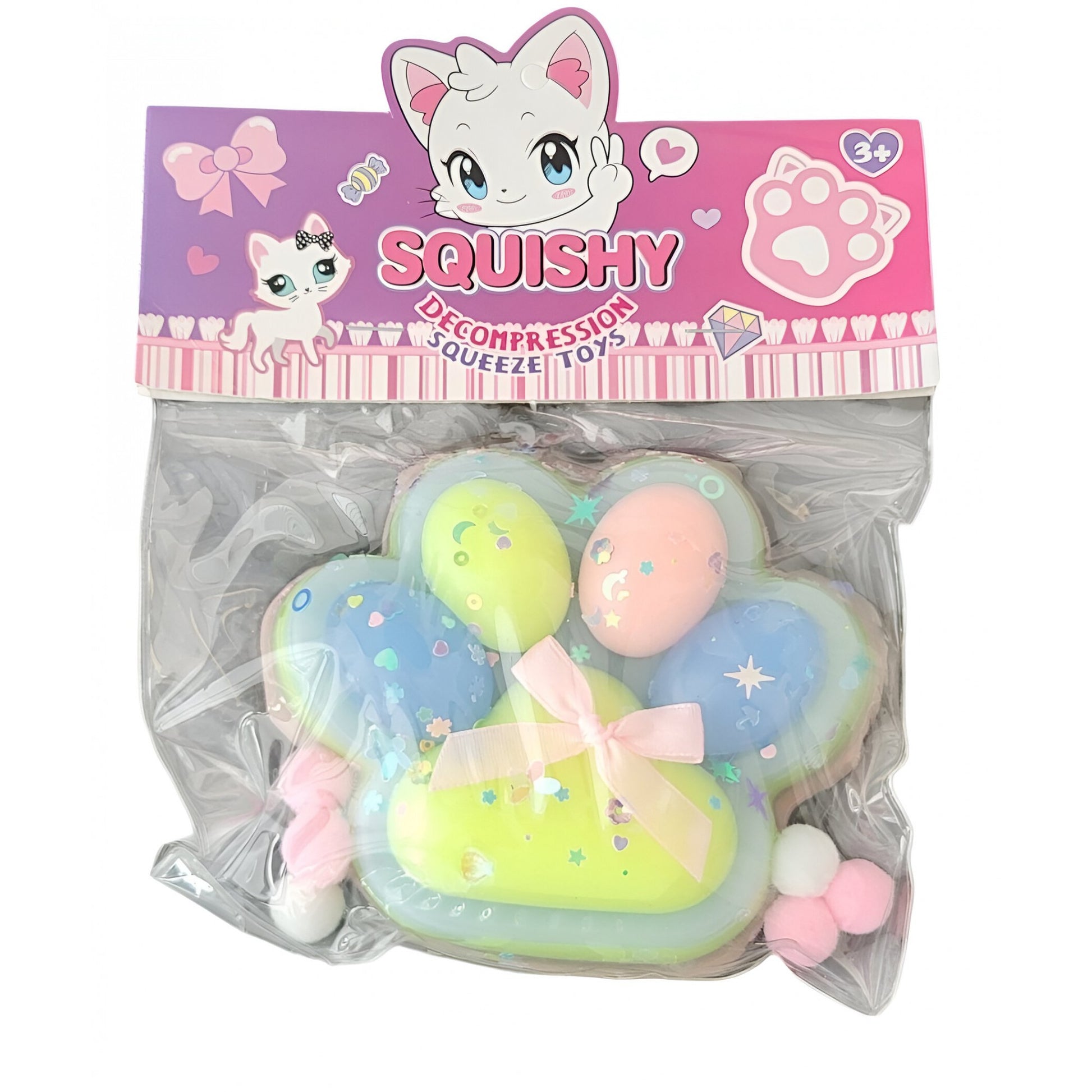Jucarie Antistres Squishy, Klevo, cu Revenire Lenta,  Model Labuta de Pisica Pufoasa, 12.5x10.5 cm, 220g, Squeeze Pinch Family, Multicolor Albastru
