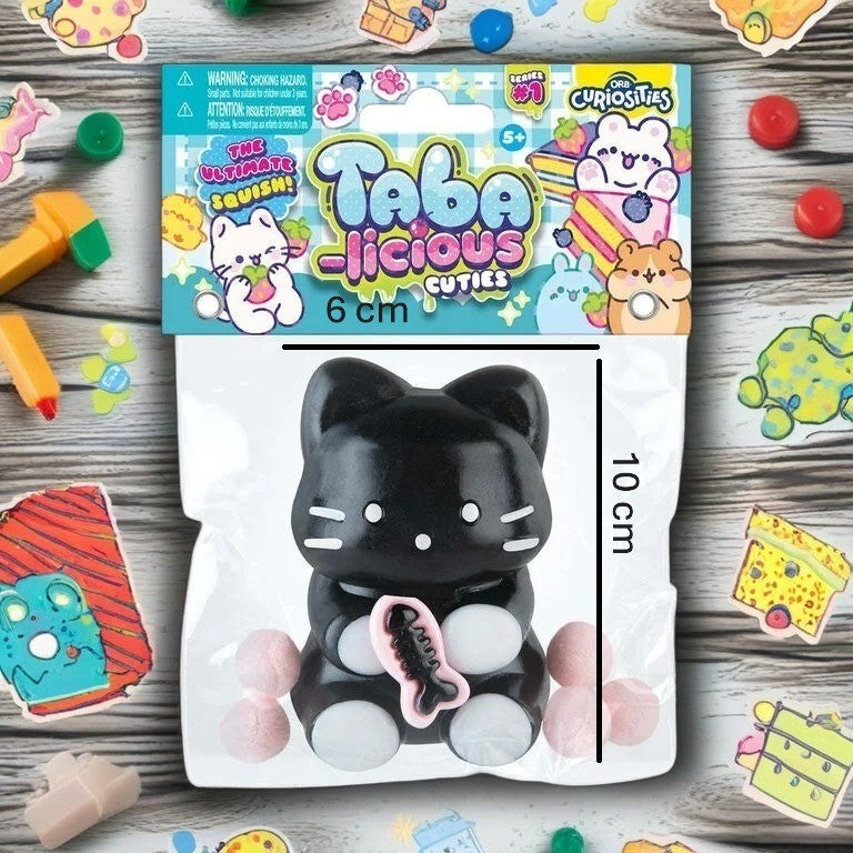 Jucarie Antistres Squishy, Klevo, cu Revenire Lenta, Squeeze Pinch Family, Model Pisicuta, 10cm x6cm Ambalaj Transparent, 70 gr, Negru