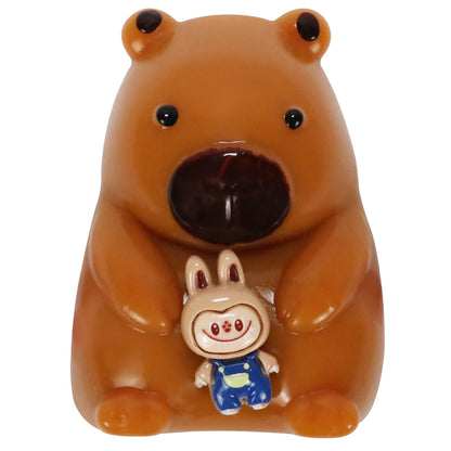 Jucarie Antistres Squishy, Klevo, cu Revenire Lenta, Squeeze Pinch Family, Model Urs, Ambalaj Transparent, 4.5 x 7.2 cm, Maro