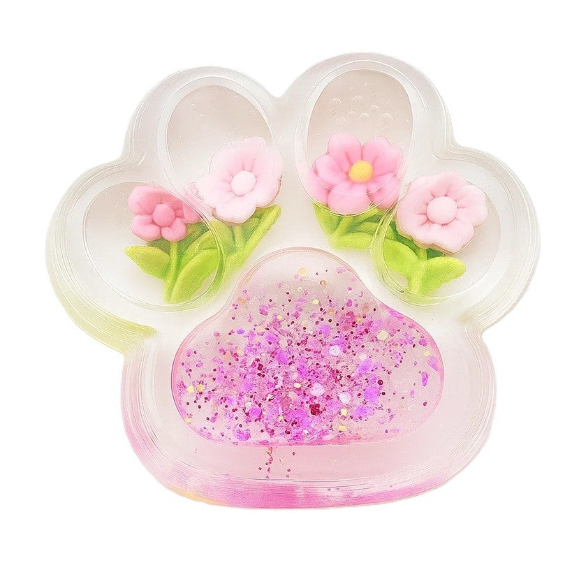 Jucarie Antistres Squishy, Klevo, Labuta de Pisica Pufoasa, cu Revenire Lenta, 7 x 6.5 cm, Model Flori 1, Transparent