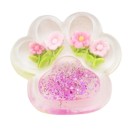 Jucarie Antistres Squishy, Klevo, Labuta de Pisica Pufoasa, cu Revenire Lenta, 7 x 6.5 cm, Model Flori 1, Transparent