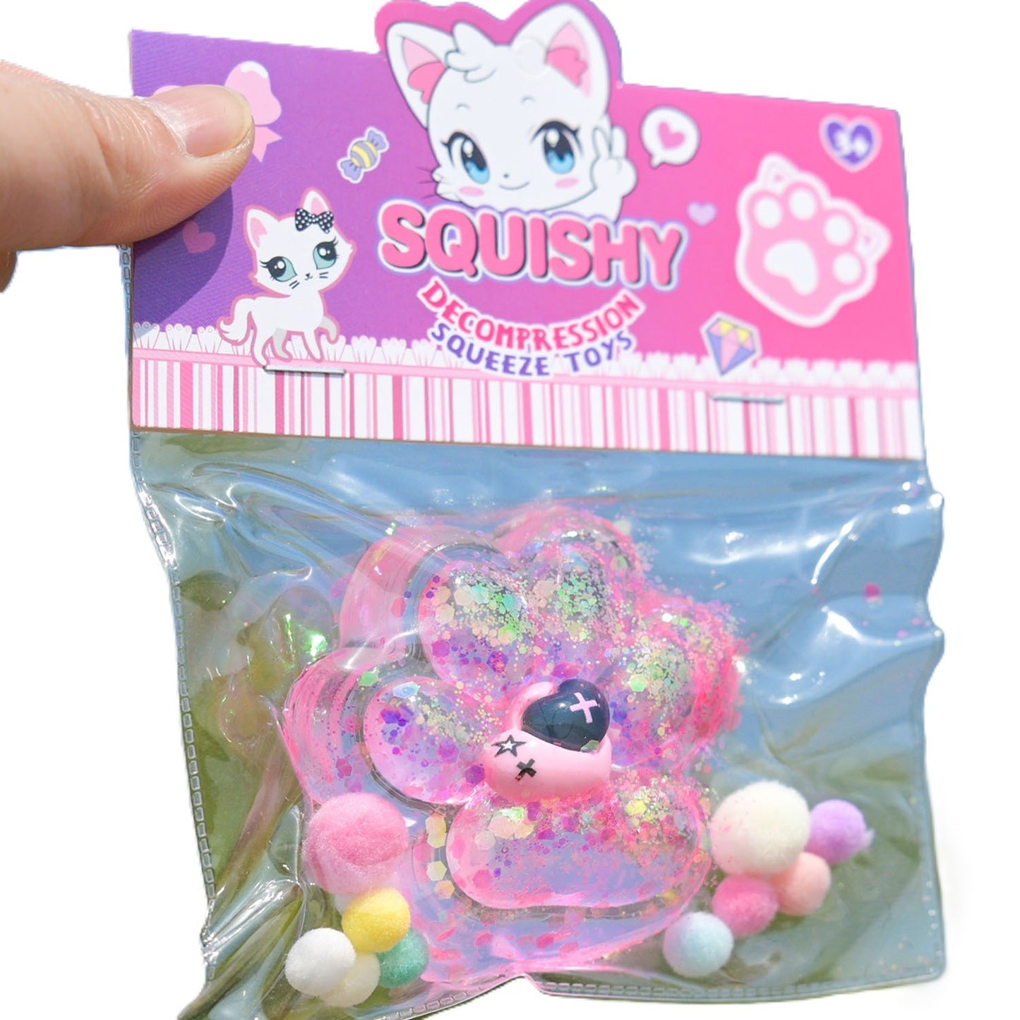 Jucarie Antistres Squishy, Klevo, Labuta de Pisica Squeeze Toys, cu Revenire Lenta, 7.5 cm, Model 270519, Multicolor