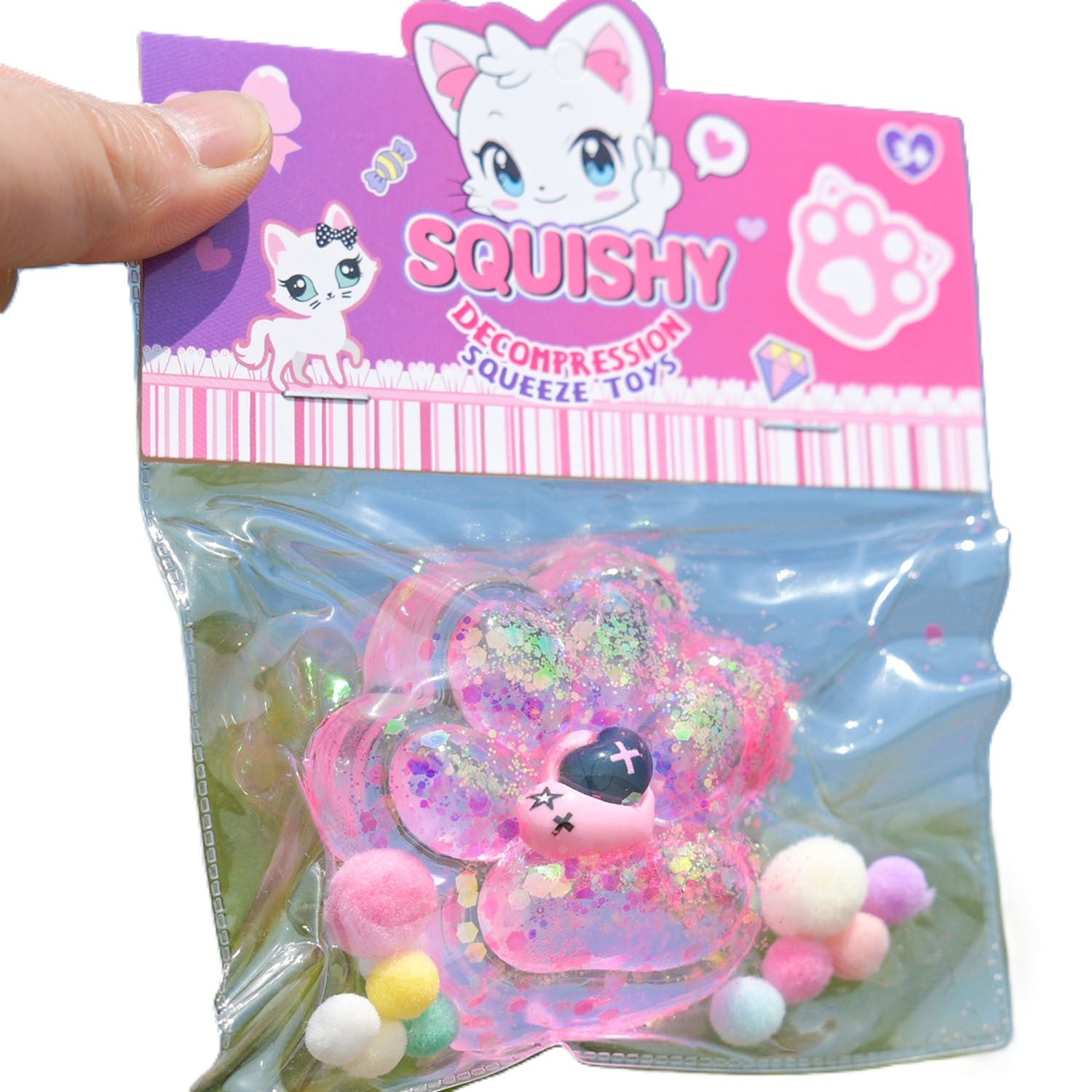 Jucarie Antistres Squishy, Klevo, Labuta de Pisica Squeeze Toys, cu Revenire Lenta, 7.5 cm, Model 270519, Multicolor