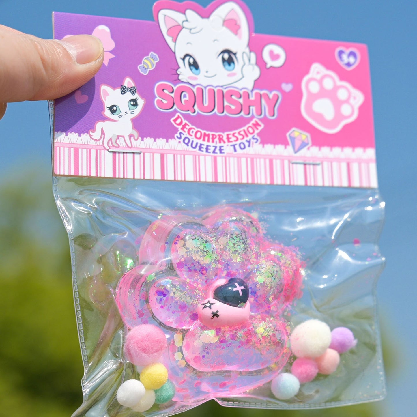 Jucarie Antistres Squishy, Klevo, Labuta de Pisica Squeeze Toys, cu Revenire Lenta, 7.5 cm, Model 270519, Multicolor