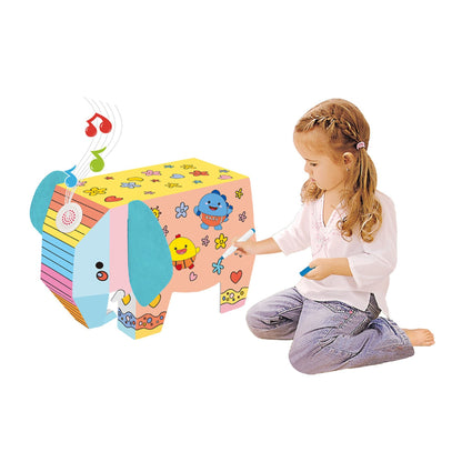Jucarie Creativa pentru Copii, Klevo, Model Elefant 3D, Set de Asamblat si Colorat din Carton, Puzzle 3D Educativ, 34 x 14 x 23 cm, 3+ ani, Multicolor