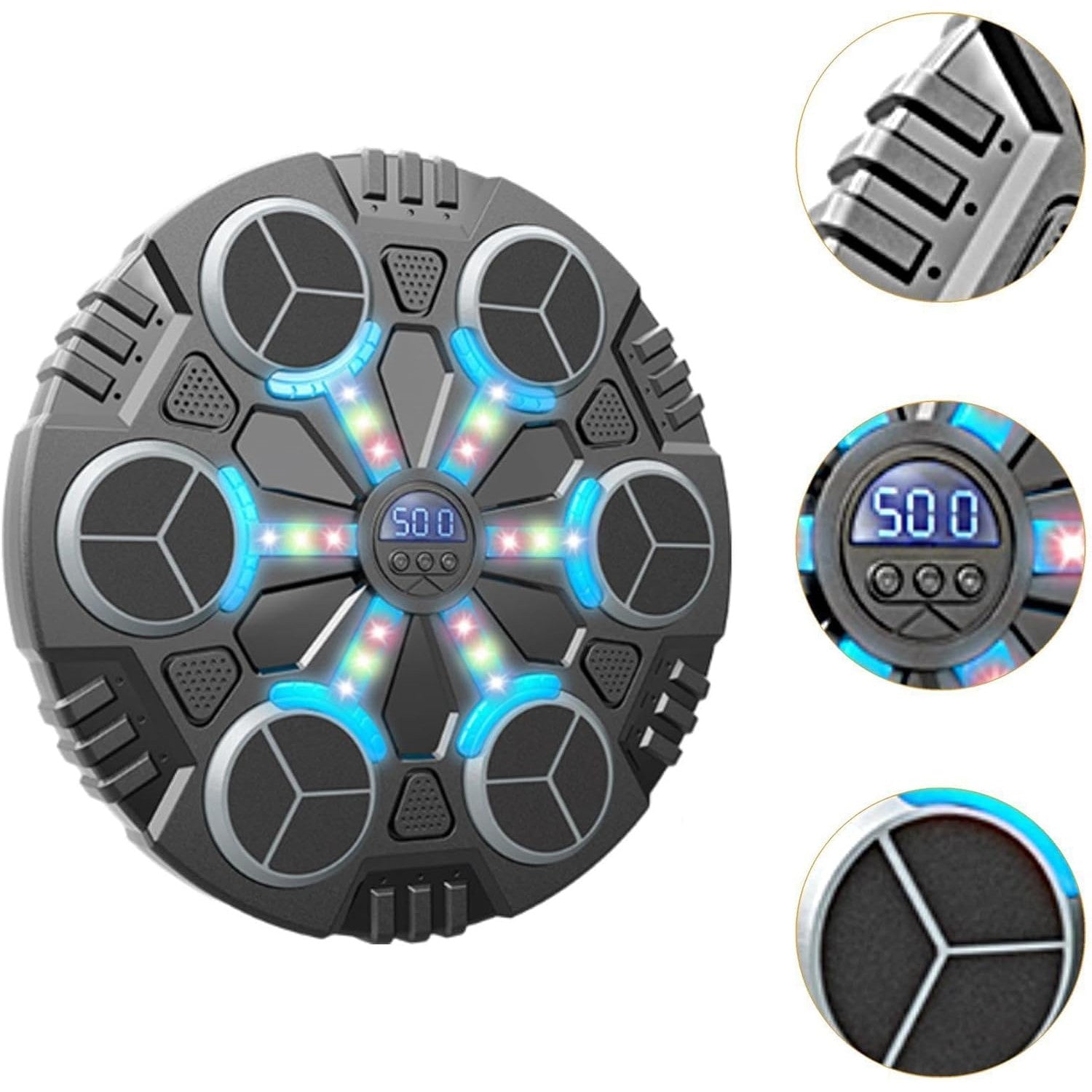 Jucarie de Boxat cu Muzica si Lumini, Klevo, Manusi Incluse, Bluetooth, Incarcare USB, Aplicare cu Ventuze, 6 Tinte, 32x27x3.5 cm, 930 g, Negru