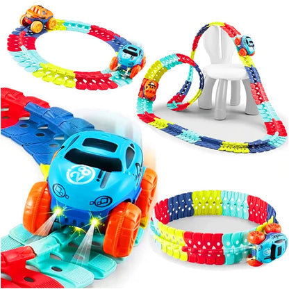 Jucarie de Constructie RollerCoaster, Klevo, 138 de Piese, 41.5x31x7 cm, cu Masini, Multicolor