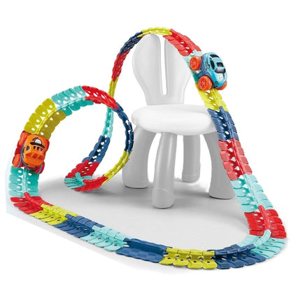 Jucarie de Constructie RollerCoaster, Klevo, 138 de Piese, 41.5x31x7 cm, cu Masini, Multicolor
