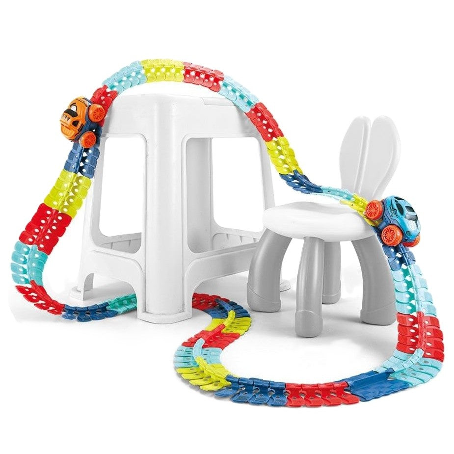 Jucarie de Constructie RollerCoaster, Klevo, 184 de Piese, 44.5x36x7 cm, cu Masini, Multicolor