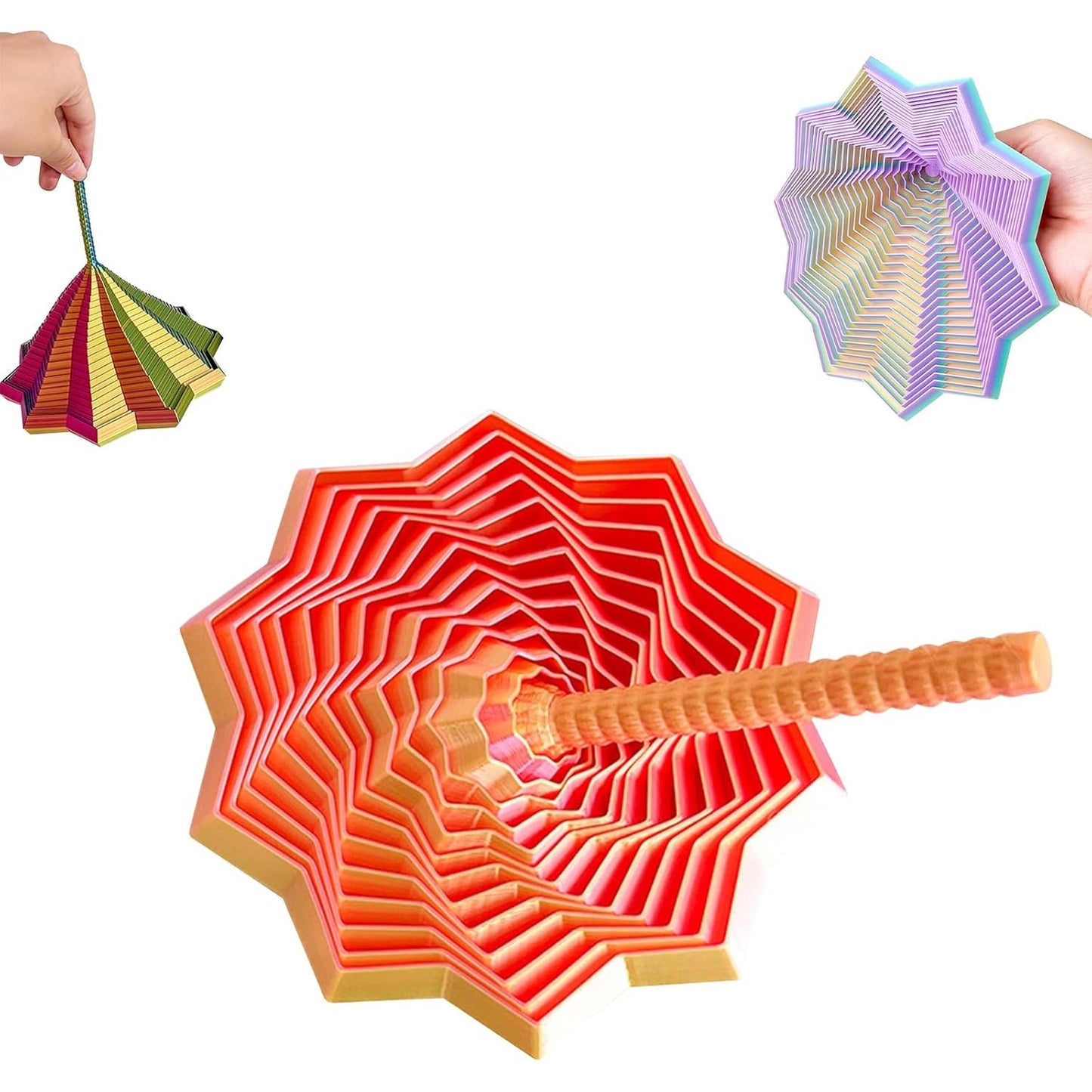 Jucarie Decompresie, Klevo, Model Stea 3D, DuoChrome, Maner Spirala, Turn Magic Geometric, Multiple Forme, Anti-stress, 17 cm, Roz/Auriu