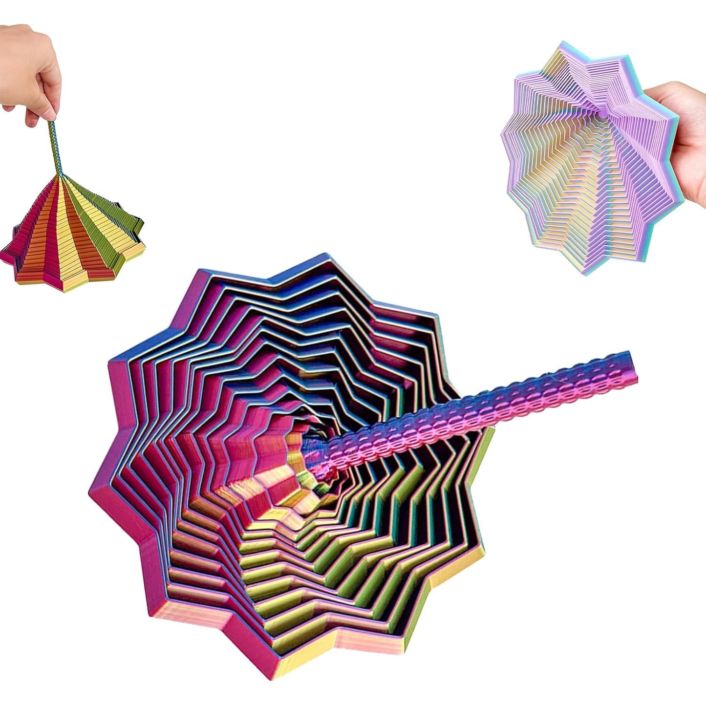 Jucarie Decompresie, Klevo, Model Stea 3D, DuoChrome, Maner Spirala, Turn Magic Geometric, Multiple Forme, Anti-stress, 11 cm, Albastru/Verde/Rosu