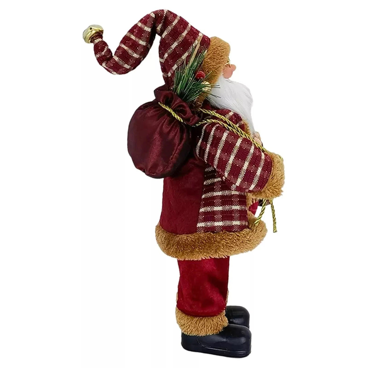 Figurina Decorativa Craciun, Klevo, Mos Craciun Asezat cu Sac si Felinar, 35 x 18 x 20 cm, Material Plastic+Textil, Interior/Exterior, Rosu/Auriu
