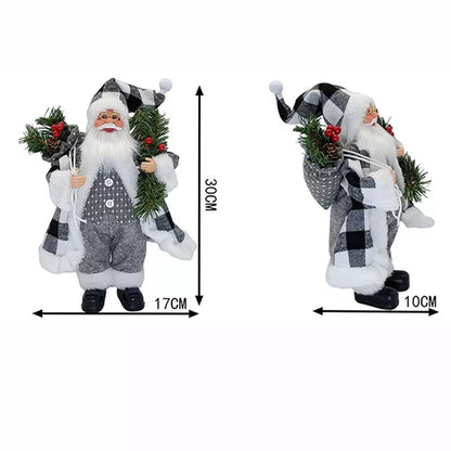 Figurina Decorativa Craciun, Klevo, Mos Craciun cu Crenguta de Brad, 30 x 10 x 17 cm, Material Plastic+Textil, Interior/Exterior, Alb/Gri
