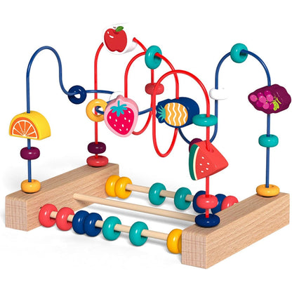 Jucarie din Lemn Montessori, Klevo, Labirint Motricitate cu Abac si Animalute, Rollercoaster pentru Copii, Educativ, Dezvoltarea Abilitatilor Motorii, Numaratoare, 22x17x15 cm, Multicolor
