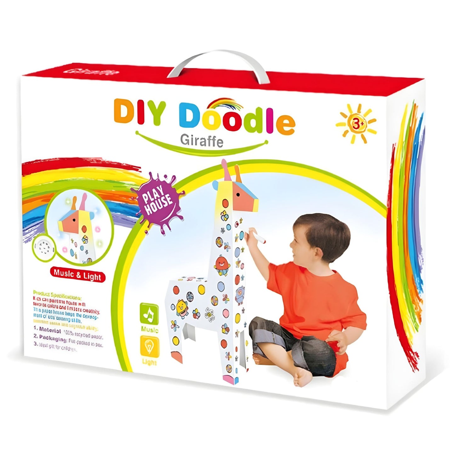 Jucarie Educativa pentru Copii, Klevo, Model Girafa 3D, Set de Asamblat si Colorat din Carton, Puzzle 3D Educativ, 31 x 7.5 x 54 cm, 3+ ani, Alb Multicolor