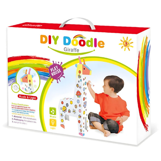 Jucarie Educativa pentru Copii, Klevo, Model Girafa 3D, Set de Asamblat si Colorat din Carton, Puzzle 3D Educativ, 31 x 7.5 x 54 cm, 3+ ani, Alb Multicolor