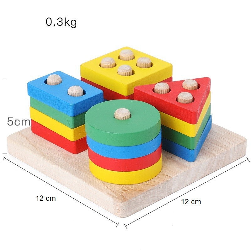 Jucarie Educativa Klevo, Tip Montessori, din Lemn, + 36 Luni, Forme Geometrice, 16 Piese, 12 x 12 cm, Multicolor