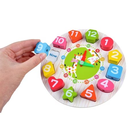 Jucarie Educativa Klevo, Tip Montessori, Model Ceas Girafa, din Lemn, + 36 Luni, 12 Piese, 17 cm, Multicolor