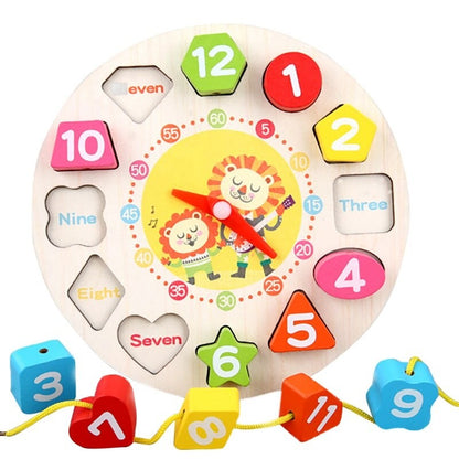 Jucarie Educativa Klevo, Tip Montessori, Model Ceas Leu, din Lemn, + 36 Luni, 12 Piese, 17 cm, Multicolor