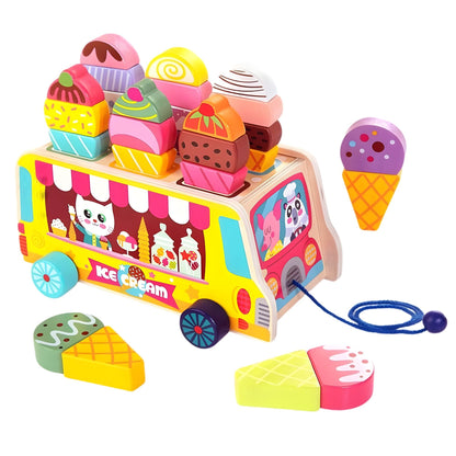 Jucarie Educativa Montessori, Klevo, Model Camion de Inghetata, Sortator Forme, 22 x 11 x 12 cm, 3+ ani, Multicolor