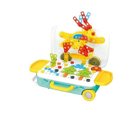 Jucarie educativa pentru copii, Klevo, Set 258 piese, 6 in 1, Valiza cu bormasina, Multicolor