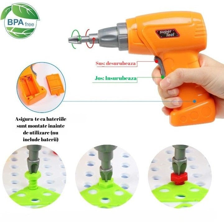 Jucarie Educativa Si Interactiva, Klevo, Set De Constructie Puzzle Din ABS Cu Bormasina Pentru Dezvoltatea Creativitatii Si A Indemanarii 2D si 3D, Valiza, +3, 31x7x25 cm, 336 Piese