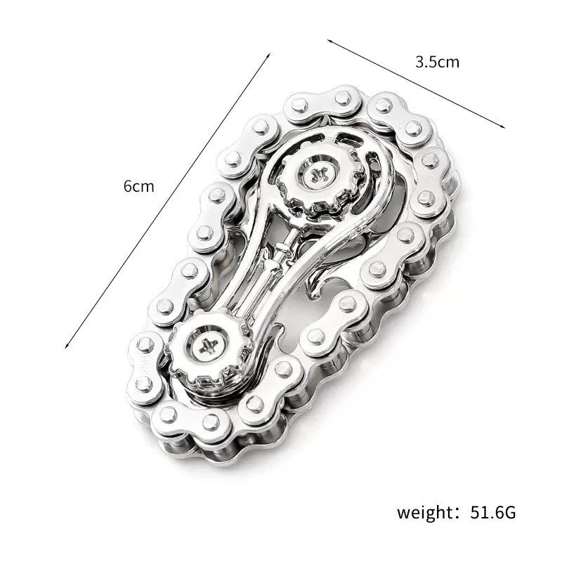 Jucarie Fidget Spinner Premium Anti Stres, Klevo, Giroscop din Aliaj, Jucarie din Metal de decompresie, forma Lant de Angrenaj de Bicicleta, 6 x 3.5 cm, Argintiu