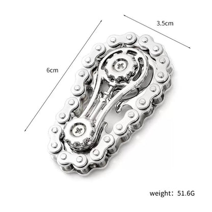 Jucarie Fidget Spinner Premium Anti Stres, Klevo, Giroscop din Aliaj, Jucarie din Metal de decompresie, forma Lant de Angrenaj de Bicicleta, 6 x 3.5 cm, Argintiu