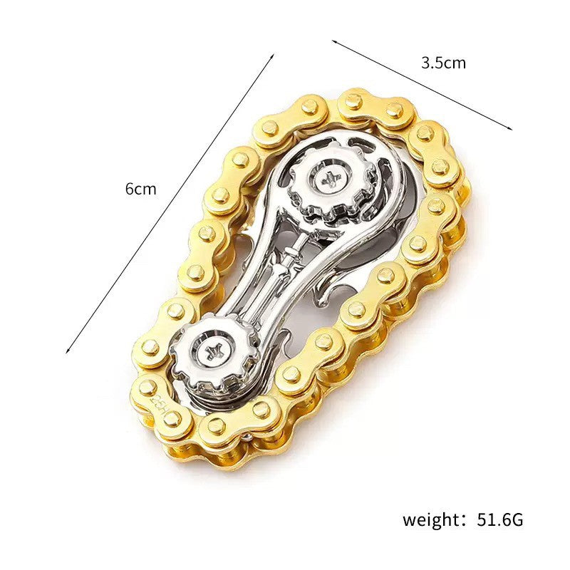 Jucarie Fidget Spinner Premium Anti Stres, Klevo, Giroscop din Aliaj, Jucarie din Metal de decompresie, forma Lant de Angrenaj de Bicicleta, 6 x 3.5 cm, Auriu