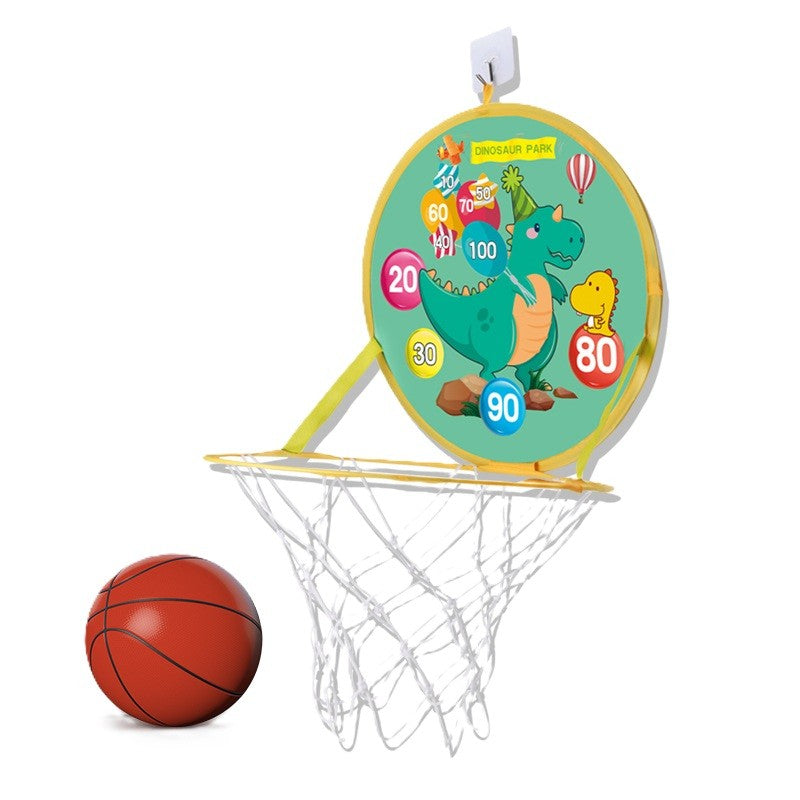 Jucarie Interactiva, Klevo, 2 in 1, Cos de Basket si Tinta de Darts, Minge 16 cm, Pompa, 8 Mingii cu Scai, Model Dragon, Multicolor