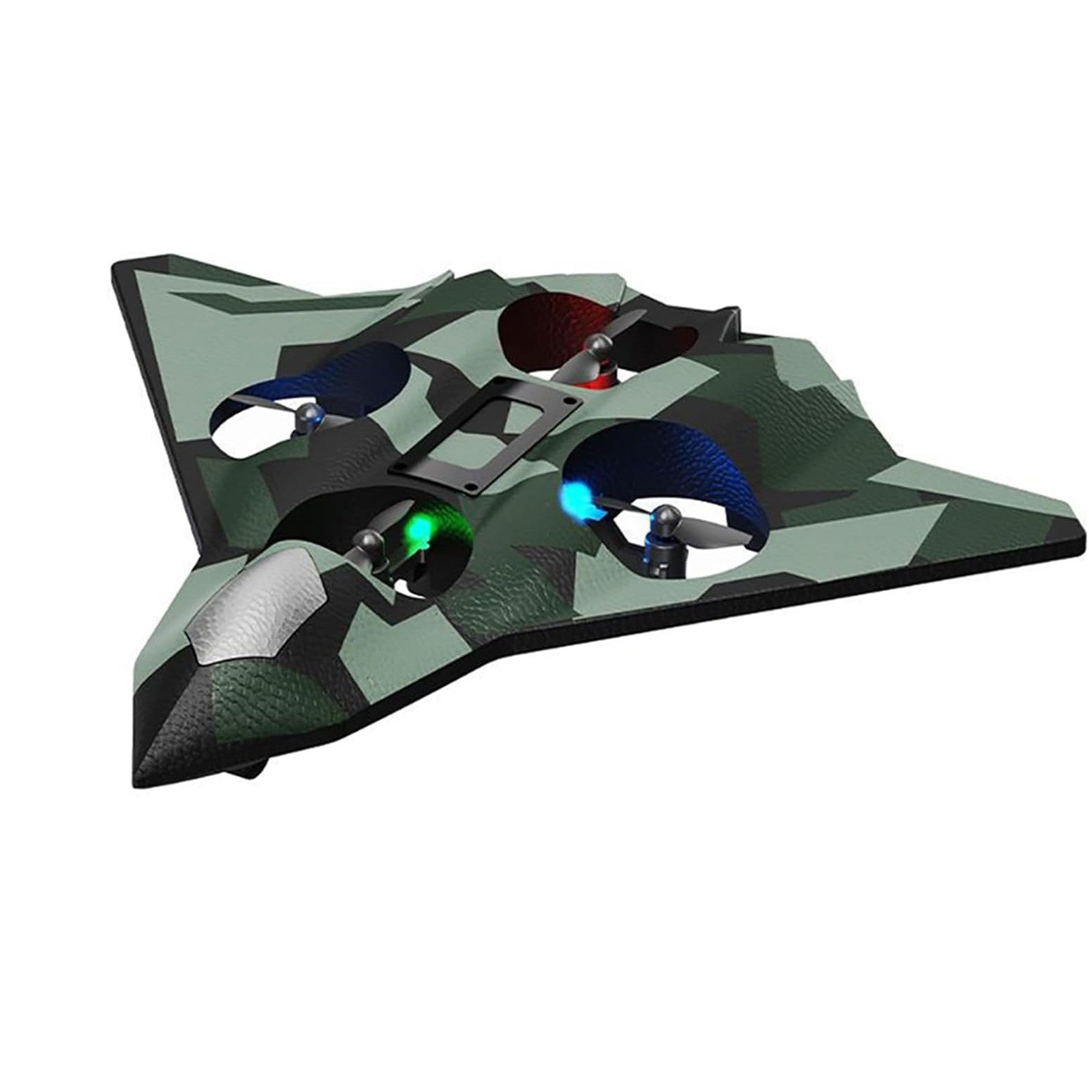 Avion de Lupta cu Telecomanda, Klevo, Tip Drona, din EVA (Spuma), cu Telecomanda, Incarcare USB, 2.4 GHz, Rotire 360°, Zbor pana la 100 m, LED, 24 x 25.5 x 4.2 cm, Model Army, Verde