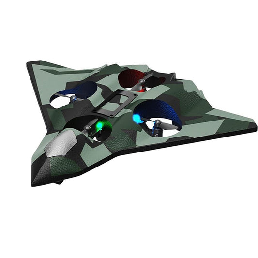 Avion de Lupta cu Telecomanda, Klevo, Tip Drona, din EVA (Spuma), cu Telecomanda, Incarcare USB, 2.4 GHz, Rotire 360°, Zbor pana la 100 m, LED, 24 x 25.5 x 4.2 cm, Model Army, Verde