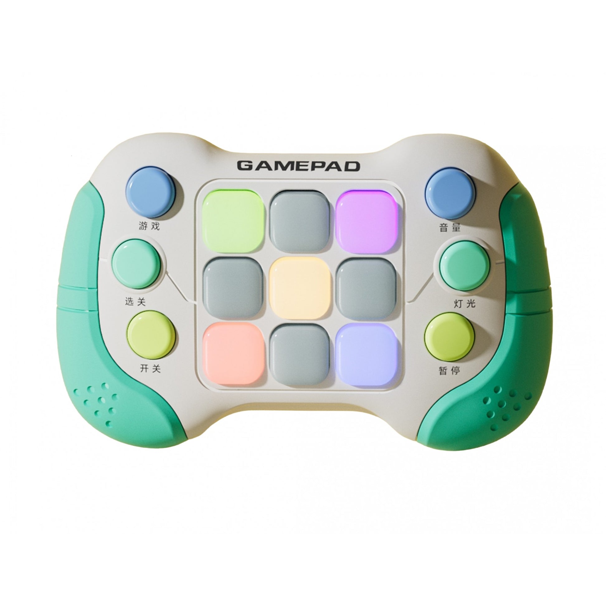 Jucarie Interactiva Klevo, Tip Consola Pop It, 6 butoane functionale, 5 Moduri de Joc, 600 Niveluri, + 3 ani, Verde/Gri