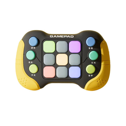 Jucarie Interactiva Klevo, Tip Consola Pop It, 6 butoane functionale, 5 Moduri de Joc, 600 Niveluri, + 3 ani, Galben/Negru