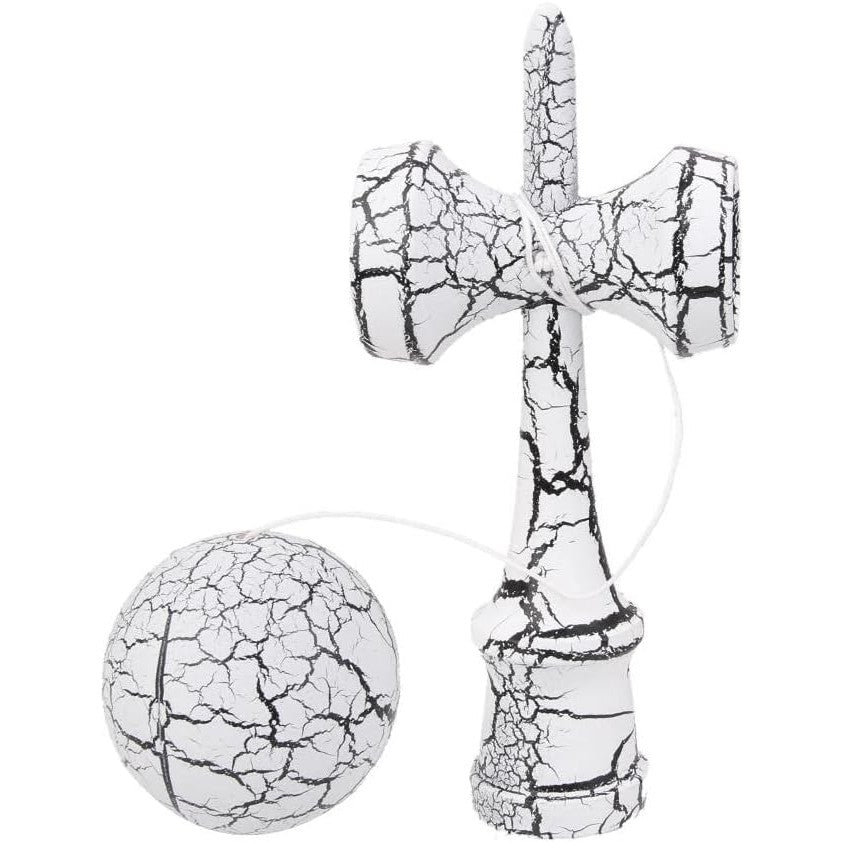 Kendama X Originala, Profesionala, Klevo, Cracked, din Lemn, 18 cm, Alb/Negru