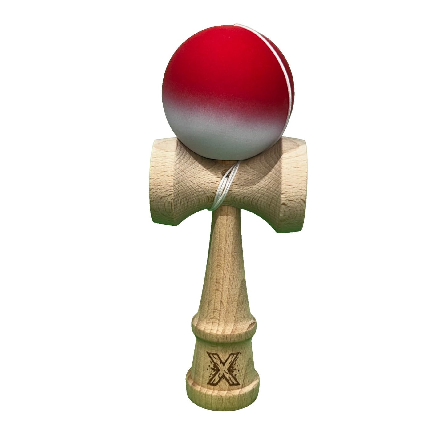 Jucărie Kendama X Originala, Profesionala, Klevo, din lemn, 18 cm, Joc de Indemanare pentru Copii si Adulti, Gradient Rosu/Alb