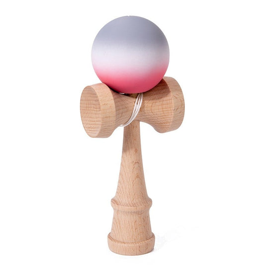 Kendama X Originala, Profesionala, Klevo, din Lemn, Rubber Grip, 18 cm, Roz/Alb/Gri
