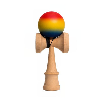 Kendama X Originala, Profesionala, Klevo, din Lemn, Rubber Grip, 18 cm,Rosu/Galben/Albastru