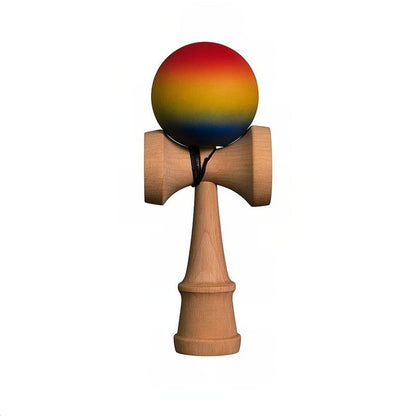 Kendama X Originala, Profesionala, Klevo, din Lemn, Rubber Grip, 18 cm,Rosu/Galben/Albastru