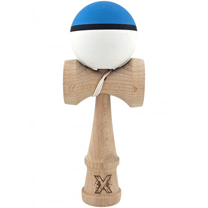 Kendama X Originala, Profesionala, Klevo, din Lemn, 18 cm, Rubber Grip, Albastru/Alb