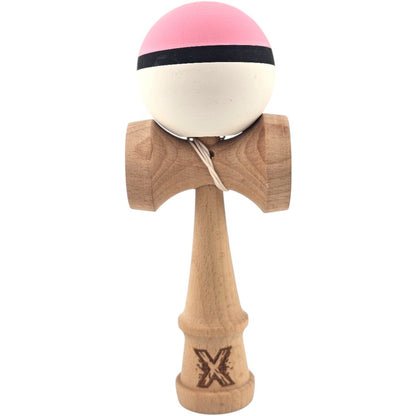 Kendama X Originala, Profesionala, Klevo, din Lemn, 18 cm, Rubber Grip, Roz/Negru/Alb