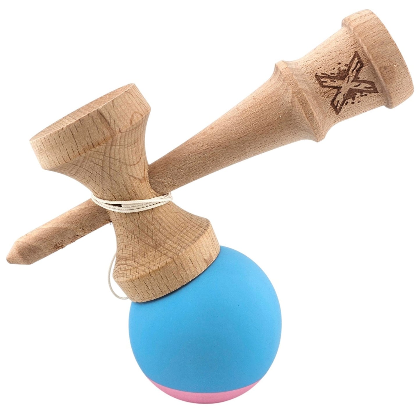 Jucarie Interactiva Kendama Profesionala, Klevo, din Lemn, 18 cm, Joc de Indemanare pentru Copii si Adulti, Bicolor Turcoaz Roz