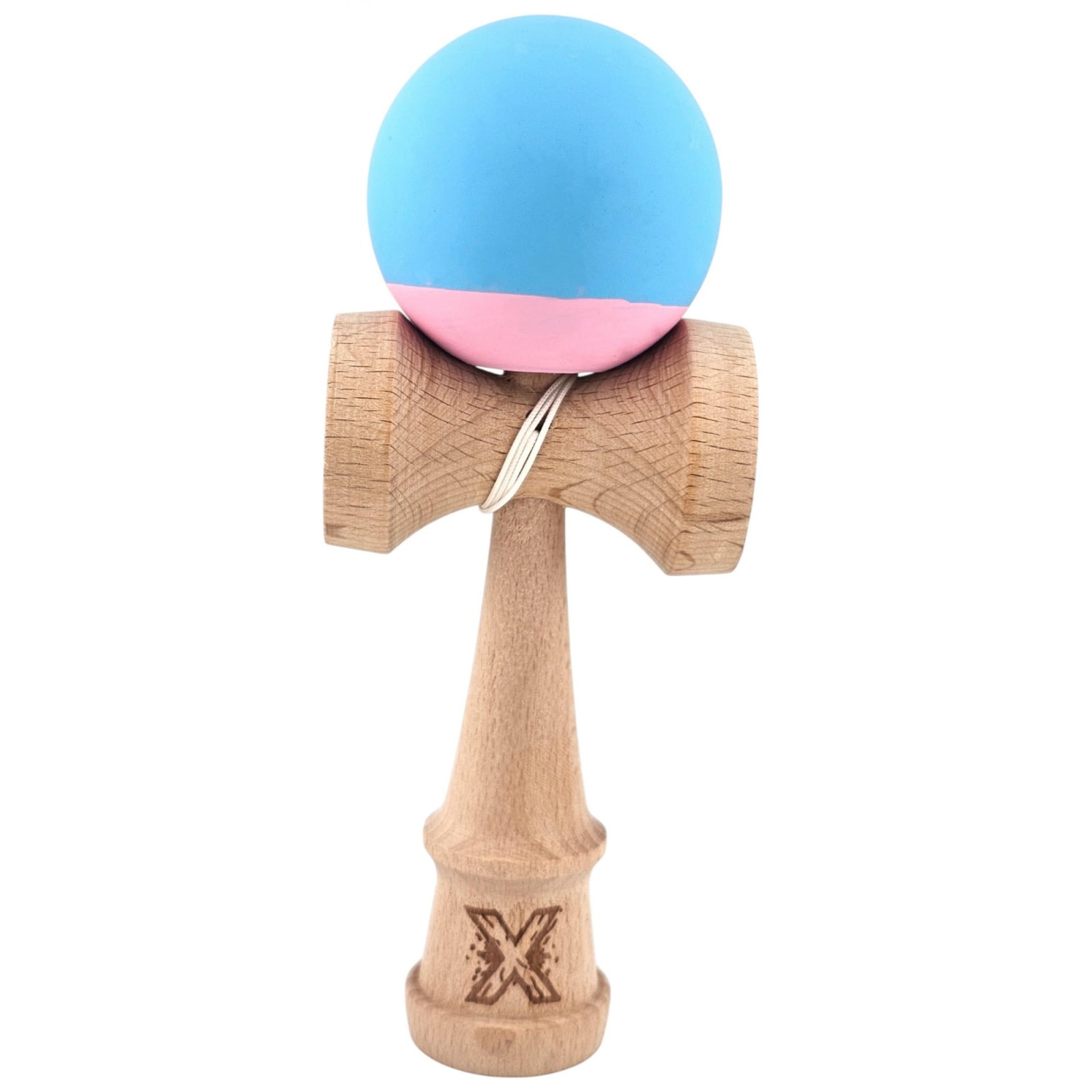 Jucarie Interactiva Kendama Profesionala, Klevo, din Lemn, 18 cm, Joc de Indemanare pentru Copii si Adulti, Bicolor Turcoaz Roz