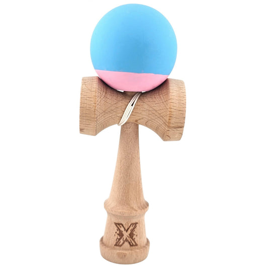 Jucarie Interactiva Kendama Profesionala, Klevo, din Lemn, 18 cm, Joc de Indemanare pentru Copii si Adulti, Bicolor Turcoaz Roz
