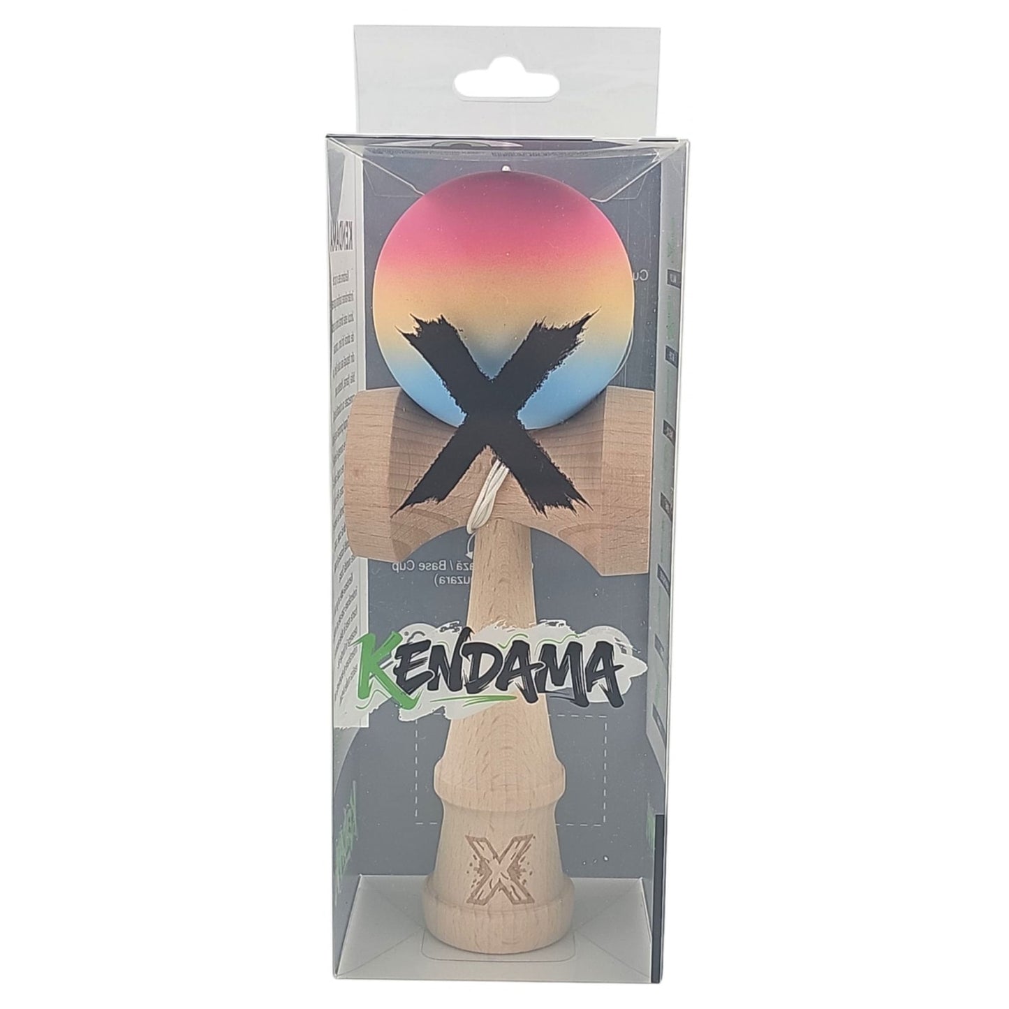 Kendama X Originala, Profesionala, Klevo, din Lemn, Rubber Grip, 18 cm, Roz/Galben/Albastru