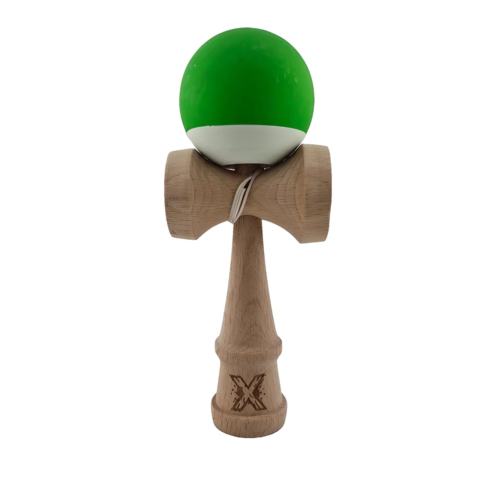 Kendama X Originala, Profesionala, Klevo, din Lemn, Rubber Grip, 18 cm, Verde/Alb