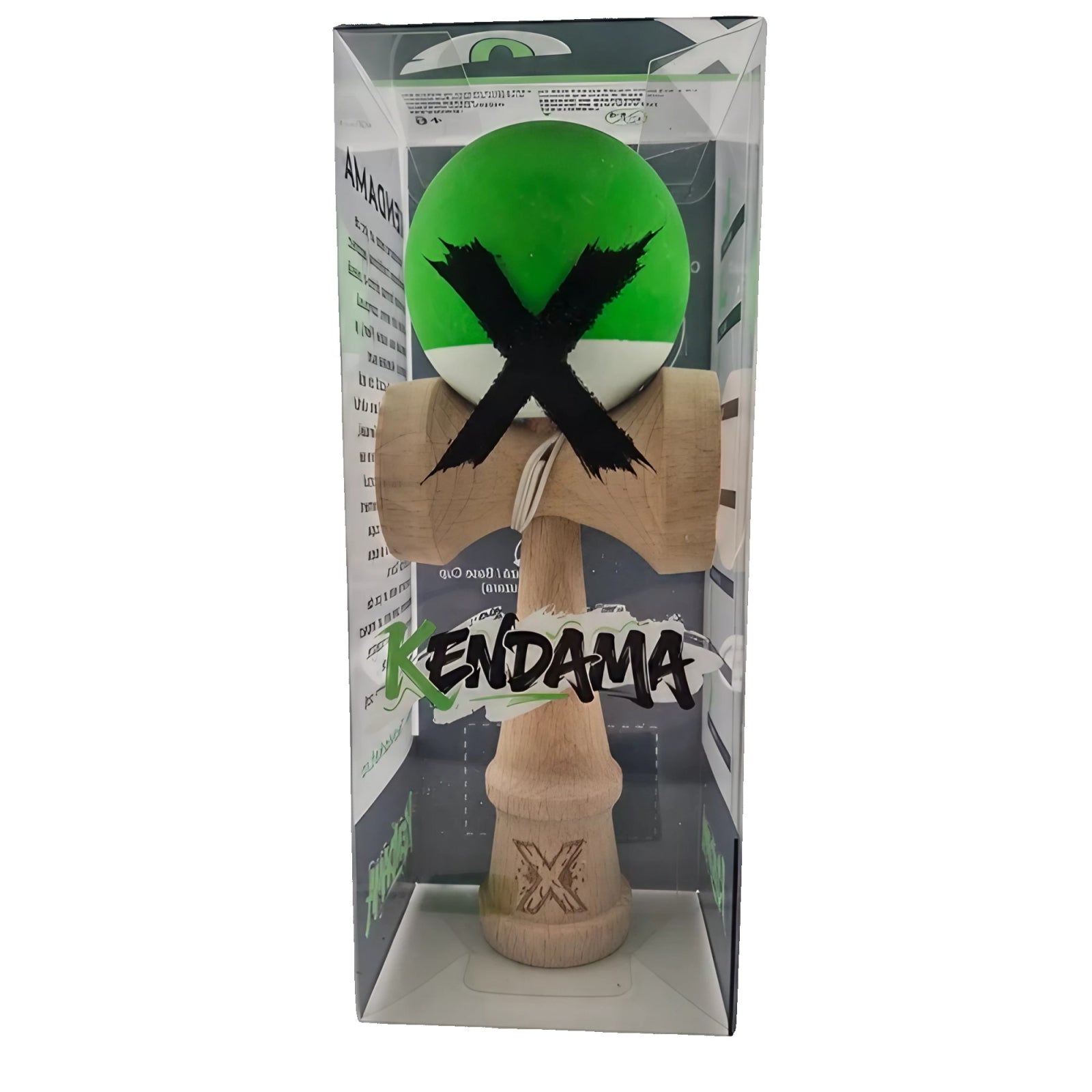 Kendama X Originala, Profesionala, Klevo, din Lemn, Rubber Grip, 18 cm, Verde/Alb
