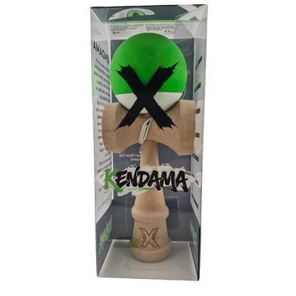 Kendama X Originala, Profesionala, Klevo, din Lemn, Rubber Grip, 18 cm, Verde/Alb